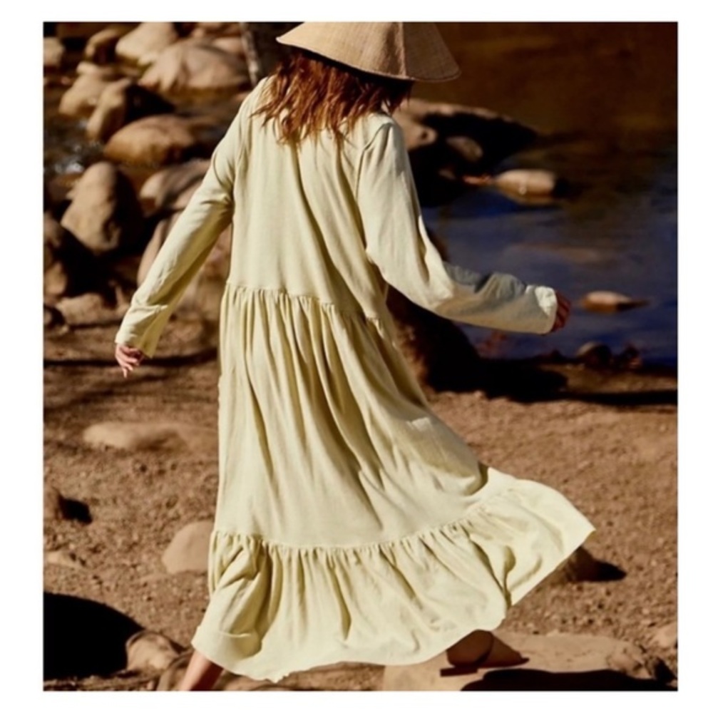 Free People Oversized Moonlight Long Sleeve Cotton & Hemp Midi Dress NWT Size M - Picture 9 of 13